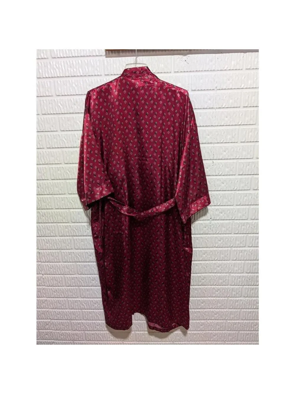 Intimo Men's Elegant Burgundy Satin Belted Robe with Pockets